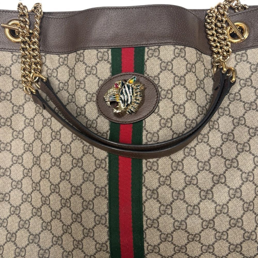 Gucci GG Supreme Monogram Large Rajah Chain Tote Beige - Picture 2 of 10